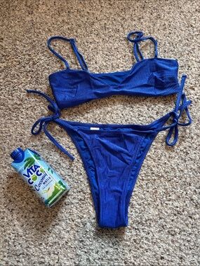 Aerie Ribbed Blue Tie-Side Bikini